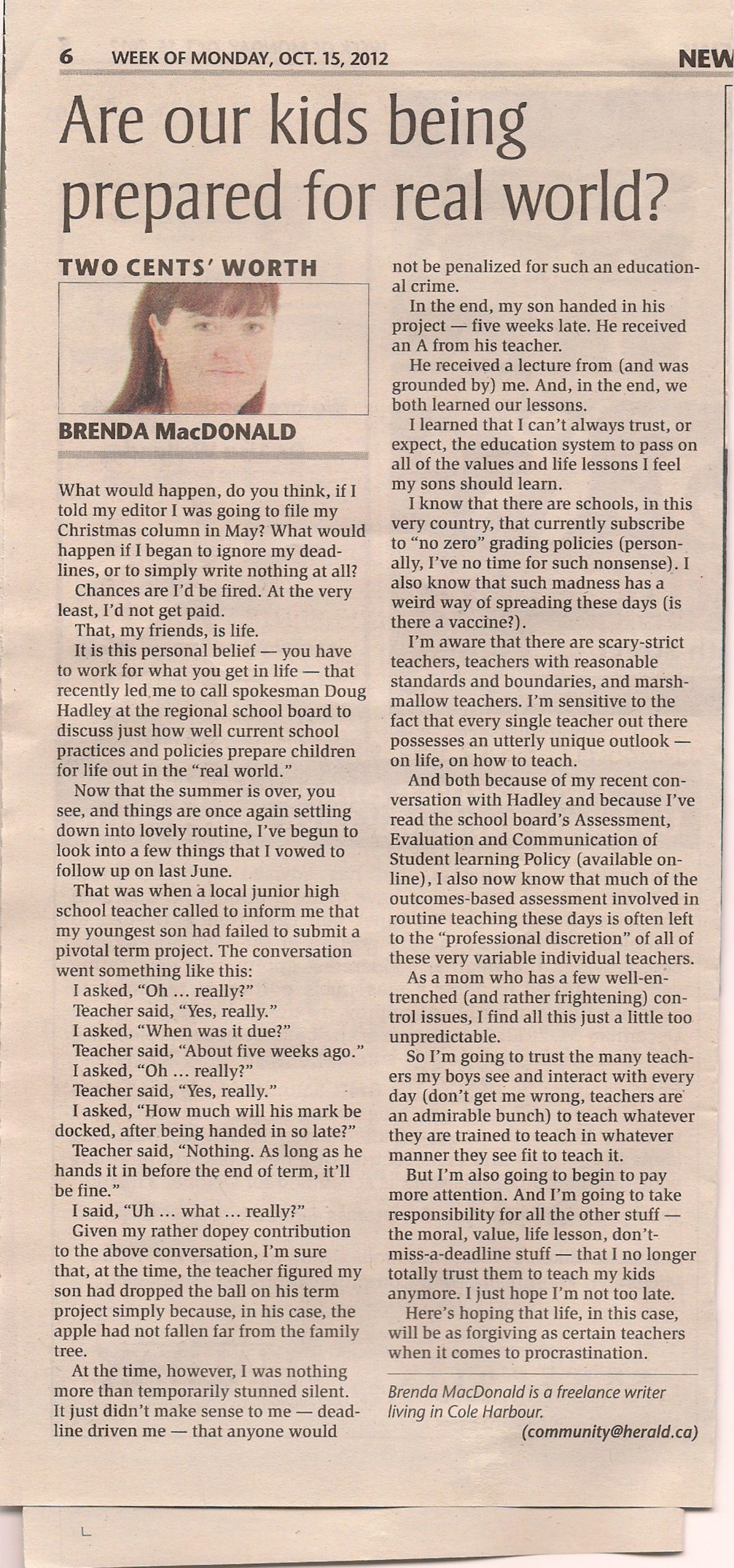 Oct 15, 2012 - Two Cents Worth - by Brenda MacDonald